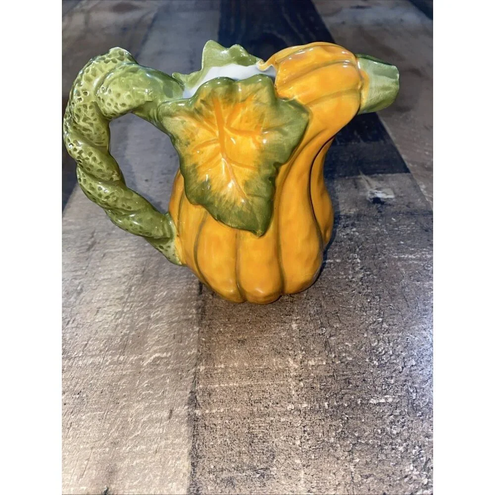 Autumn Fall Orange Pumpkin Gourd‎ Leaves Sugar Bowl and Creamer Set thanksgiving